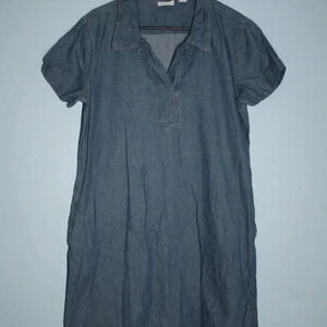 Vermont Country Store Brand Denim Midi Dress with Pockets Modest